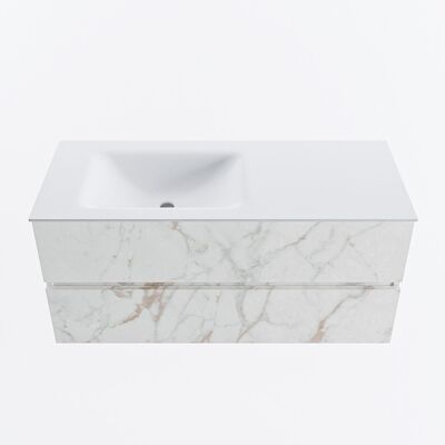 MONDIAZ VICA 110cm badmeubel onderkast Carrara 2 lades. Wastafel CLOUD links 1 kraangat, kleur Talc.