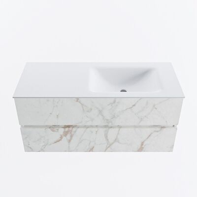 MONDIAZ VICA 110cm badmeubel onderkast Carrara 2 lades. Wastafel CLOUD rechts 1 kraangat, kleur Talc.