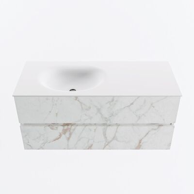 MONDIAZ VICA 110cm badmeubel onderkast Carrara 2 lades. Wastafel MOON links zonder kraangat, kleur Talc.