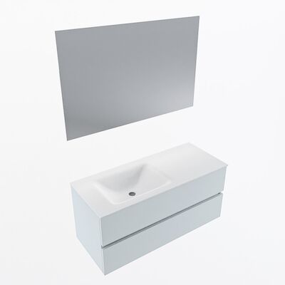 MONDIAZ VICA 110cm badmeubel onderkast Clay 2 lades. Wastafel CLOUD links zonder kraangat, kleur Talc met spiegel LED.