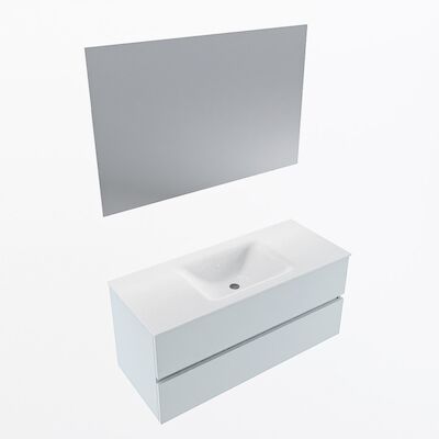 MONDIAZ VICA 110cm badmeubel onderkast Clay 2 lades. Wastafel CLOUD midden 1 kraangat, kleur Talc met spiegel LED.
