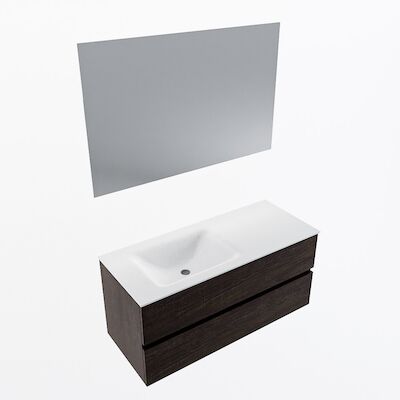 MONDIAZ VICA 110cm badmeubel onderkast Dark Brown 2 lades. Wastafel CLOUD links 1 kraangat, kleur Talc met spiegel LED.