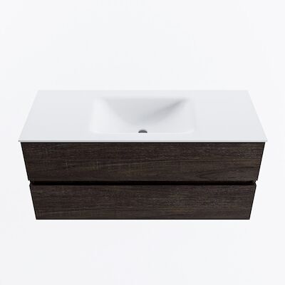 MONDIAZ VICA 110cm badmeubel onderkast Dark Brown 2 lades. Wastafel CLOUD midden zonder kraangat, kleur Talc.