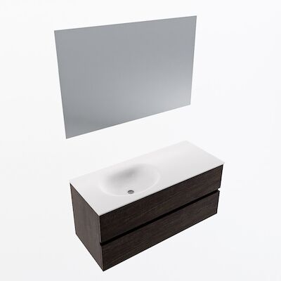 MONDIAZ VICA 110cm badmeubel onderkast Dark Brown 2 lades. Wastafel Moon links zonder kraangat, kleur Talc met spiegel LED.