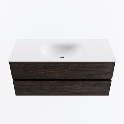 MONDIAZ VICA 110cm badmeubel onderkast Dark Brown 2 lades. Wastafel MOON midden 1 kraangat, kleur Talc.
