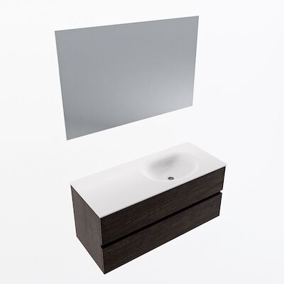 MONDIAZ VICA 110cm badmeubel onderkast Dark Brown 2 lades. Wastafel Moon rechts 1 kraangat, kleur Talc met spiegel LED.