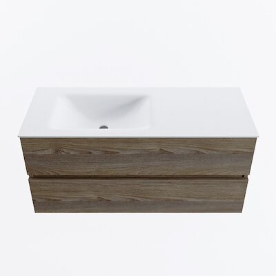 MONDIAZ VICA 110cm badmeubel onderkast Dark Brown Grey 2 lades. Wastafel CLOUD links 1 kraangat, kleur Talc.