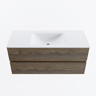 MONDIAZ VICA 110cm badmeubel onderkast Dark Brown Grey 2 lades. Wastafel CLOUD midden zonder kraangat, kleur Talc.