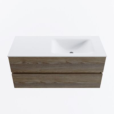 MONDIAZ VICA 110cm badmeubel onderkast Dark Brown Grey 2 lades. Wastafel CLOUD rechts 1 kraangat, kleur Talc.