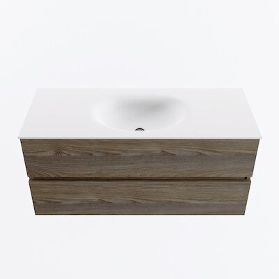 MONDIAZ VICA 110cm badmeubel onderkast Dark Brown Grey 2 lades. Wastafel MOON midden zonder kraangat, kleur Talc.