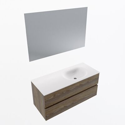 MONDIAZ VICA 110cm badmeubel onderkast Dark Brown Grey 2 lades. Wastafel Moon rechts 1 kraangat, kleur Talc met spiegel LED.