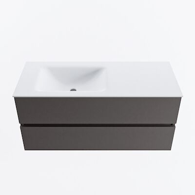 MONDIAZ VICA 110cm badmeubel onderkast Dark Grey 2 lades. Wastafel CLOUD links zonder kraangat, kleur Talc.