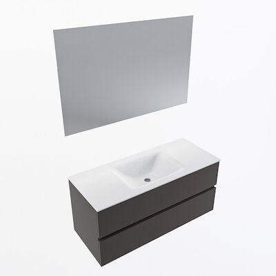 MONDIAZ VICA 110cm badmeubel onderkast Dark Grey 2 lades. Wastafel CLOUD midden zonder kraangat, kleur Talc met spiegel LED.