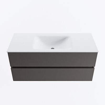 MONDIAZ VICA 110cm badmeubel onderkast Dark Grey 2 lades. Wastafel CLOUD midden zonder kraangat, kleur Talc.