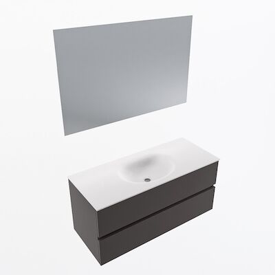 MONDIAZ VICA 110cm badmeubel onderkast Dark Grey 2 lades. Wastafel Moon midden zonder kraangat, kleur Talc met spiegel LED.