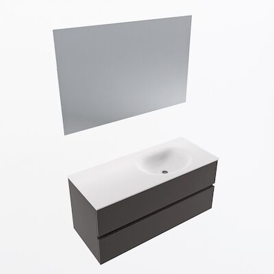 MONDIAZ VICA 110cm badmeubel onderkast Dark Grey 2 lades. Wastafel Moon rechts zonder kraangat, kleur Talc met spiegel LED.