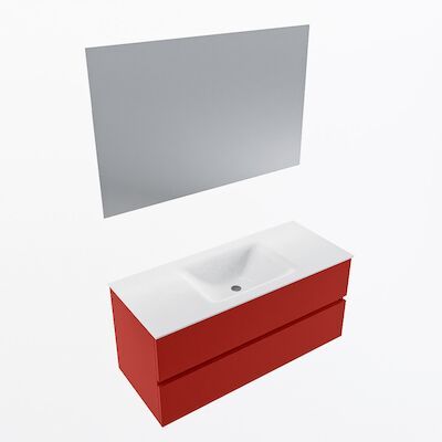 MONDIAZ VICA 110cm badmeubel onderkast Fire 2 lades. Wastafel CLOUD midden zonder kraangat, kleur Talc met spiegel LED.