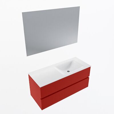 MONDIAZ VICA 110cm badmeubel onderkast Fire 2 lades. Wastafel CLOUD rechts zonder kraangat, kleur Talc met spiegel LED.