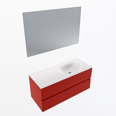MONDIAZ VICA 110cm badmeubel onderkast Fire 2 lades. Wastafel Moon rechts zonder kraangat, kleur Talc met spiegel LED.