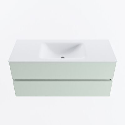 MONDIAZ VICA 110cm badmeubel onderkast Greey 2 lades. Wastafel CLOUD midden zonder kraangat, kleur Talc.