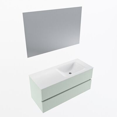 MONDIAZ VICA 110cm badmeubel onderkast Greey 2 lades. Wastafel CLOUD rechts 1 kraangat, kleur Talc met spiegel LED.