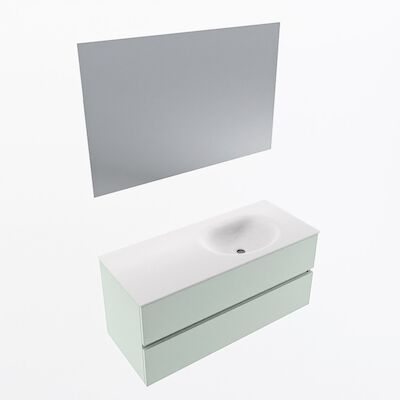 MONDIAZ VICA 110cm badmeubel onderkast Greey 2 lades. Wastafel Moon rechts zonder kraangat, kleur Talc met spiegel LED.