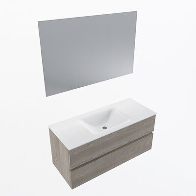 MONDIAZ VICA 110cm badmeubel onderkast Light Brown Grey 2 lades. Wastafel CLOUD midden 1 kraangat, kleur Talc met spiegel LED.