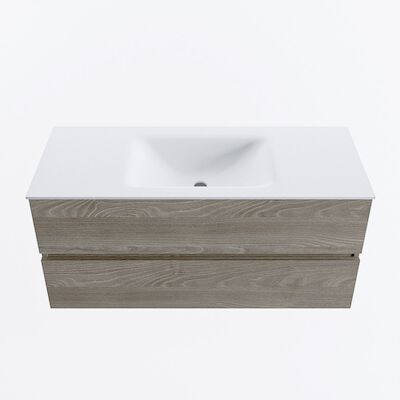 MONDIAZ VICA 110cm badmeubel onderkast Light Brown Grey 2 lades. Wastafel CLOUD midden 1 kraangat, kleur Talc.