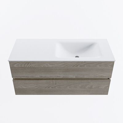 MONDIAZ VICA 110cm badmeubel onderkast Light Brown Grey 2 lades. Wastafel CLOUD rechts 1 kraangat, kleur Talc.