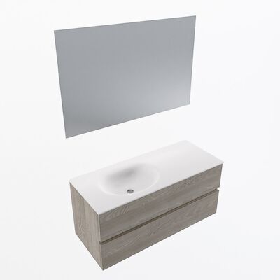 MONDIAZ VICA 110cm badmeubel onderkast Light Brown Grey 2 lades. Wastafel Moon links 1 kraangat, kleur Talc met spiegel LED.