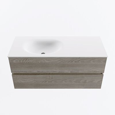 MONDIAZ VICA 110cm badmeubel onderkast Light Brown Grey 2 lades. Wastafel MOON links 1 kraangat, kleur Talc.