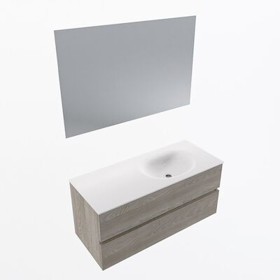 MONDIAZ VICA 110cm badmeubel onderkast Light Brown Grey 2 lades. Wastafel Moon rechts 1 kraangat, kleur Talc met spiegel LED.