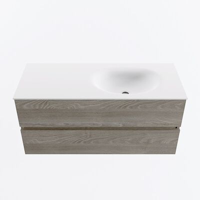 MONDIAZ VICA 110cm badmeubel onderkast Light Brown Grey 2 lades. Wastafel MOON rechts zonder kraangat, kleur Talc.