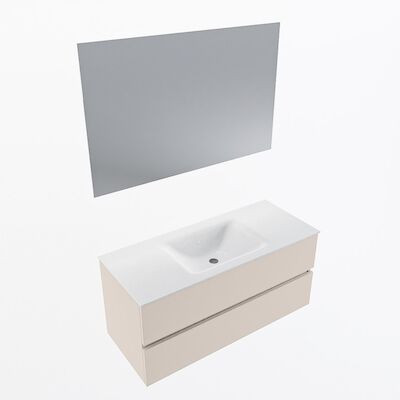 MONDIAZ VICA 110cm badmeubel onderkast Linen 2 lades. Wastafel CLOUD midden 1 kraangat, kleur Talc met spiegel LED.