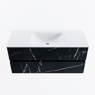 MONDIAZ VICA 110cm badmeubel onderkast Marquina 2 lades. Wastafel CLOUD midden 1 kraangat, kleur Talc.