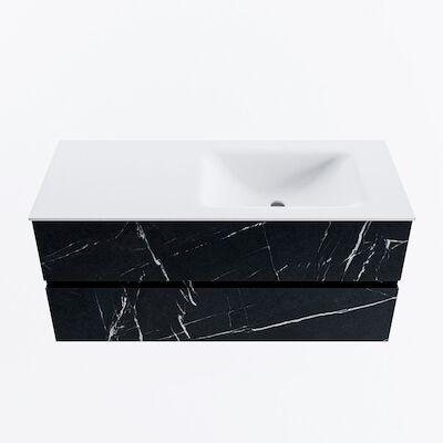 MONDIAZ VICA 110cm badmeubel onderkast Marquina 2 lades. Wastafel CLOUD rechts 1 kraangat, kleur Talc.