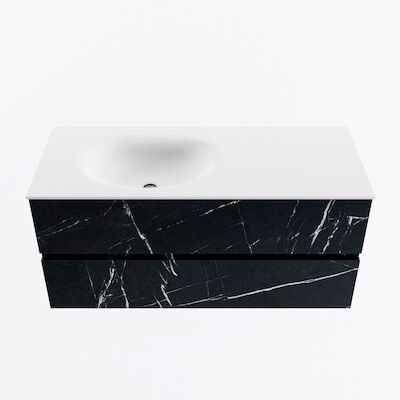 MONDIAZ VICA 110cm badmeubel onderkast Marquina 2 lades. Wastafel MOON links zonder kraangat, kleur Talc.