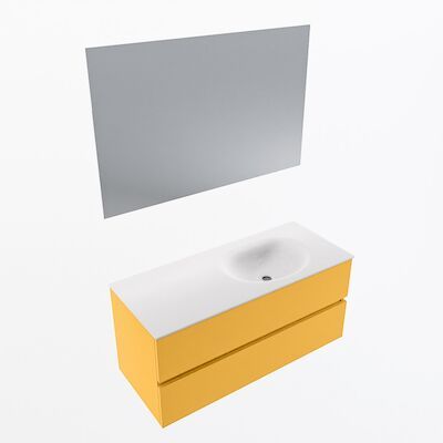 MONDIAZ VICA 110cm badmeubel onderkast Ocher 2 lades. Wastafel Moon rechts 1 kraangat, kleur Talc met spiegel LED.