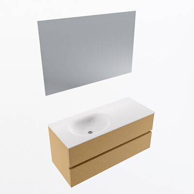 MONDIAZ VICA 110cm badmeubel onderkast Oro 2 lades. Wastafel Moon links zonder kraangat, kleur Talc met spiegel LED.