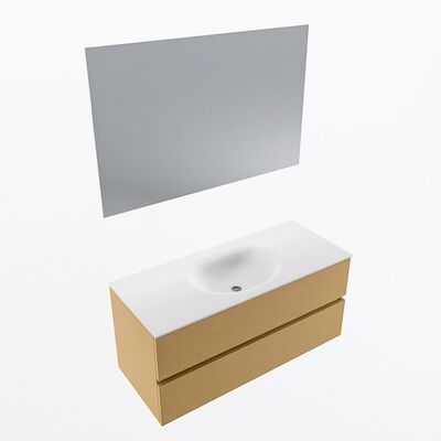MONDIAZ VICA 110cm badmeubel onderkast Oro 2 lades. Wastafel Moon midden 1 kraangat, kleur Talc met spiegel LED.