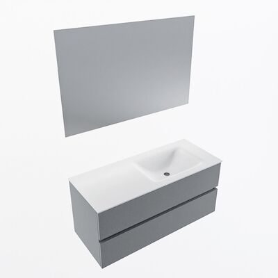 MONDIAZ VICA 110cm badmeubel onderkast Plata 2 lades. Wastafel CLOUD rechts zonder kraangat, kleur Talc met spiegel LED.