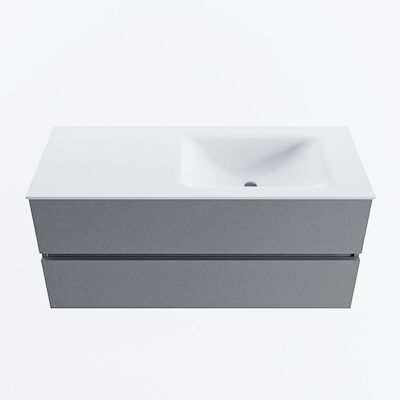 MONDIAZ VICA 110cm badmeubel onderkast Plata 2 lades. Wastafel CLOUD rechts zonder kraangat, kleur Talc.