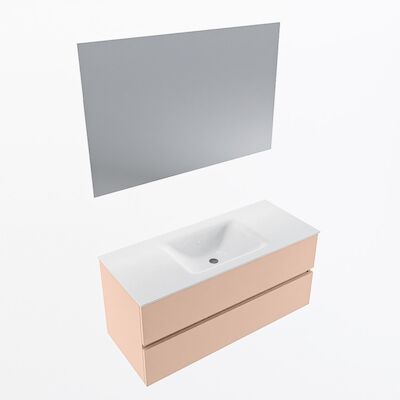 MONDIAZ VICA 110cm badmeubel onderkast Rosee 2 lades. Wastafel CLOUD midden 1 kraangat, kleur Talc met spiegel LED.