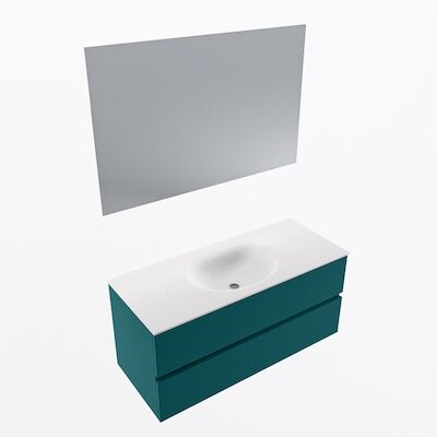 MONDIAZ VICA 110cm badmeubel onderkast Smag 2 lades. Wastafel Moon midden 1 kraangat, kleur Talc met spiegel LED.