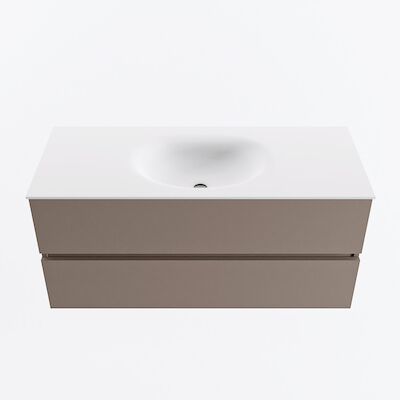 MONDIAZ VICA 110cm badmeubel onderkast Smoke 2 lades. Wastafel MOON midden 1 kraangat, kleur Talc.