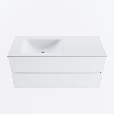 MONDIAZ VICA 110cm badmeubel onderkast Talc 2 lades. Wastafel CLOUD links 1 kraangat, kleur Talc.