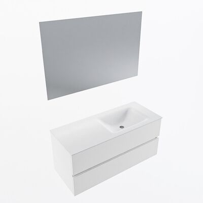 MONDIAZ VICA 110cm badmeubel onderkast Talc 2 lades. Wastafel CLOUD rechts 1 kraangat, kleur Talc met spiegel LED.