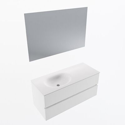 MONDIAZ VICA 110cm badmeubel onderkast Talc 2 lades. Wastafel Moon links 1 kraangat, kleur Talc met spiegel LED.