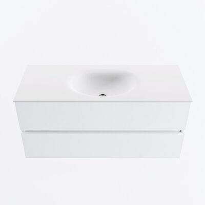 MONDIAZ VICA 110cm badmeubel onderkast Talc 2 lades. Wastafel MOON midden 1 kraangat, kleur Talc.