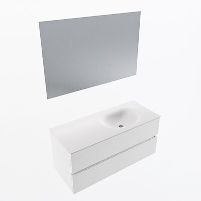 MONDIAZ VICA 110cm badmeubel onderkast Talc 2 lades. Wastafel Moon rechts 1 kraangat, kleur Talc met spiegel LED.
